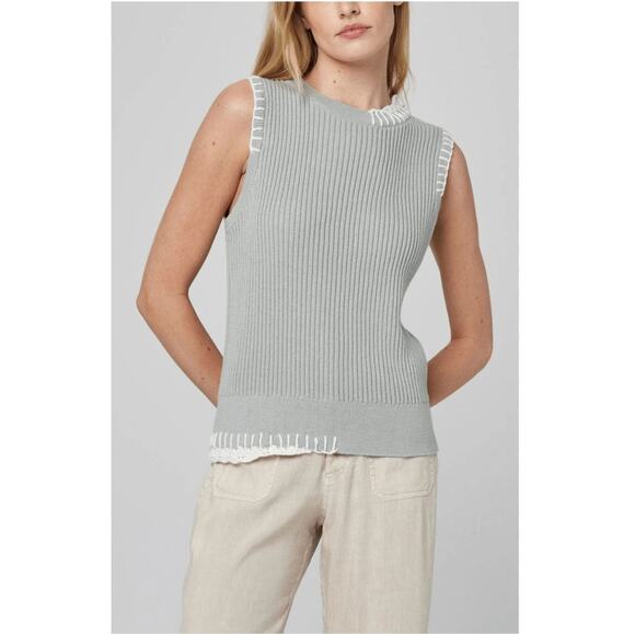 Alp N Rock Taylor Knit Tank Top Size M Pink Ribbed Crochet Detail Preppy Chic - Picture 8 of 8